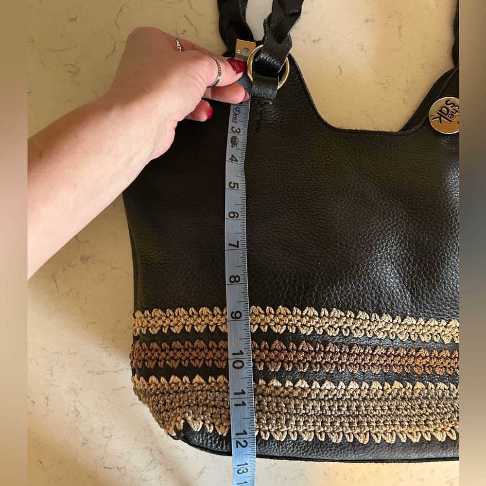 The Sak Back to Bali Black Pebbled Leather Crochet-Trim Shoulder Bag - Picture 12 of 16